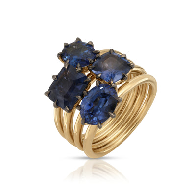 Blackened Blue Sapphire Bouquet Ring