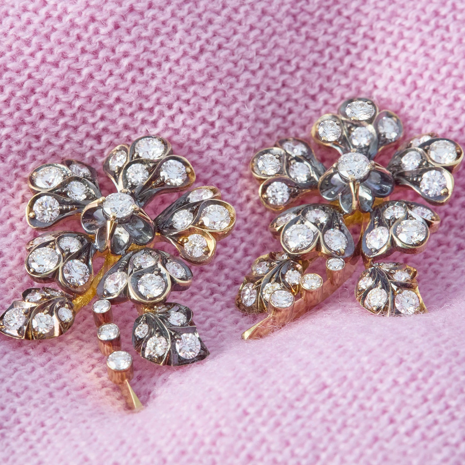 Blackened Diamond Flower Earrings