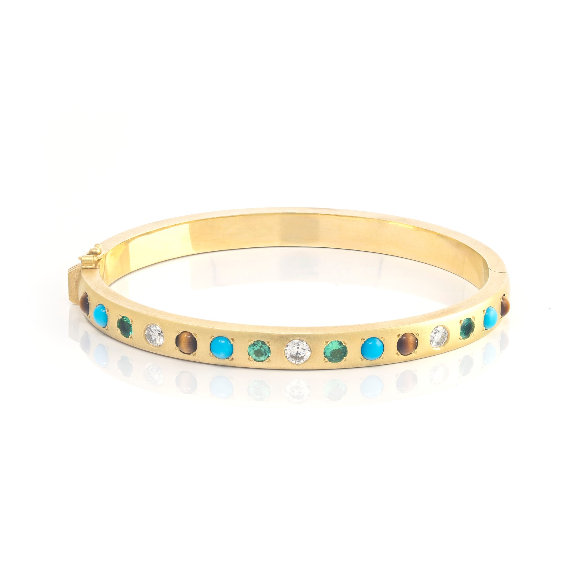 Turquoise, Emerald, Tiger's Eye and Diamond Gypsy Bangle