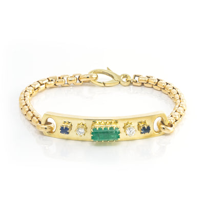 Emerald, Diamond, and Blue Sapphire Morse Code Bracelet