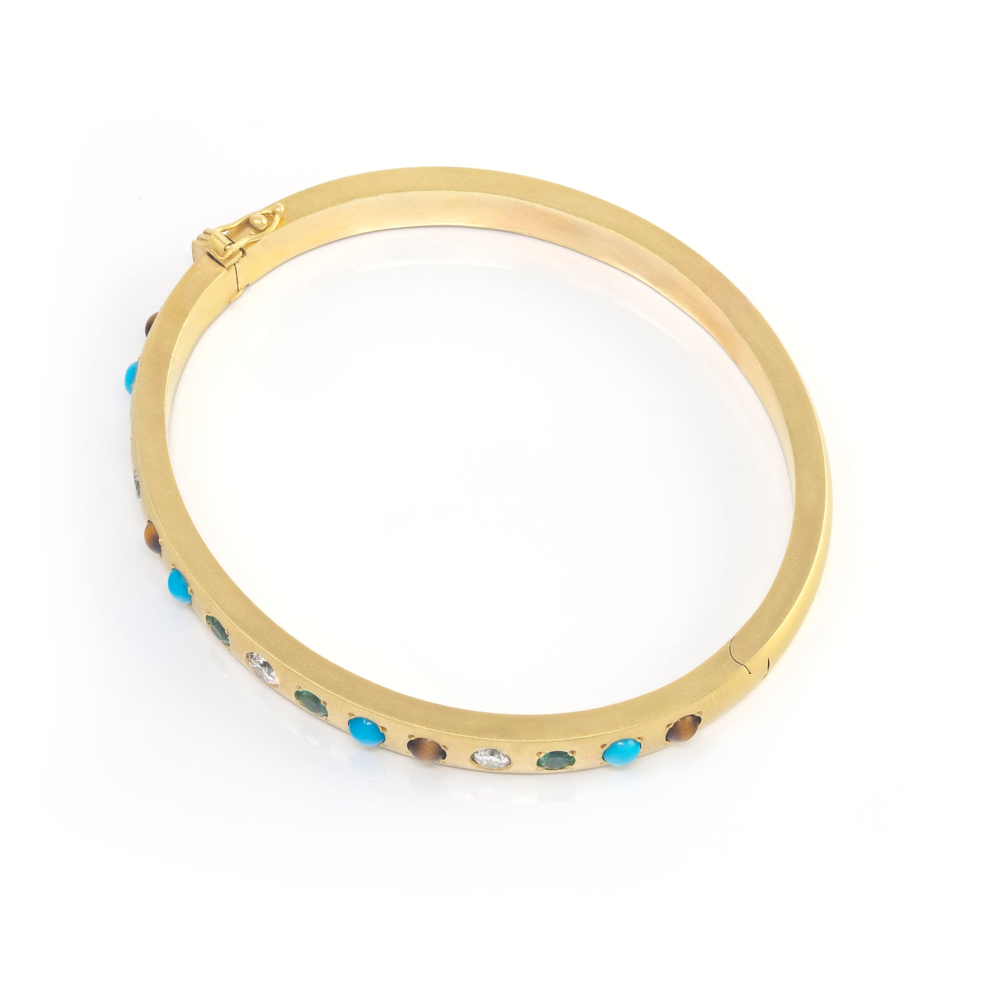 Turquoise, Emerald, Tiger's Eye and Diamond Gypsy Bangle