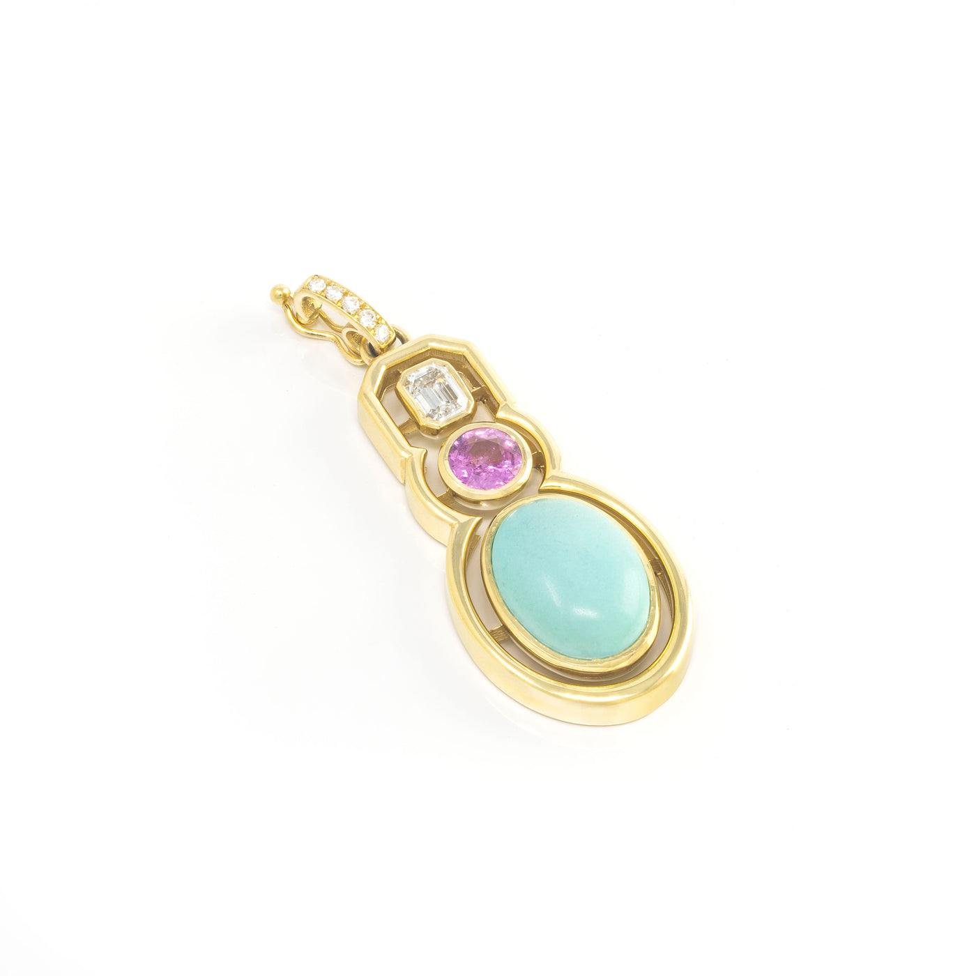 Diamond, Pink Sapphire and Turquoise Morse Code Shadow Charm