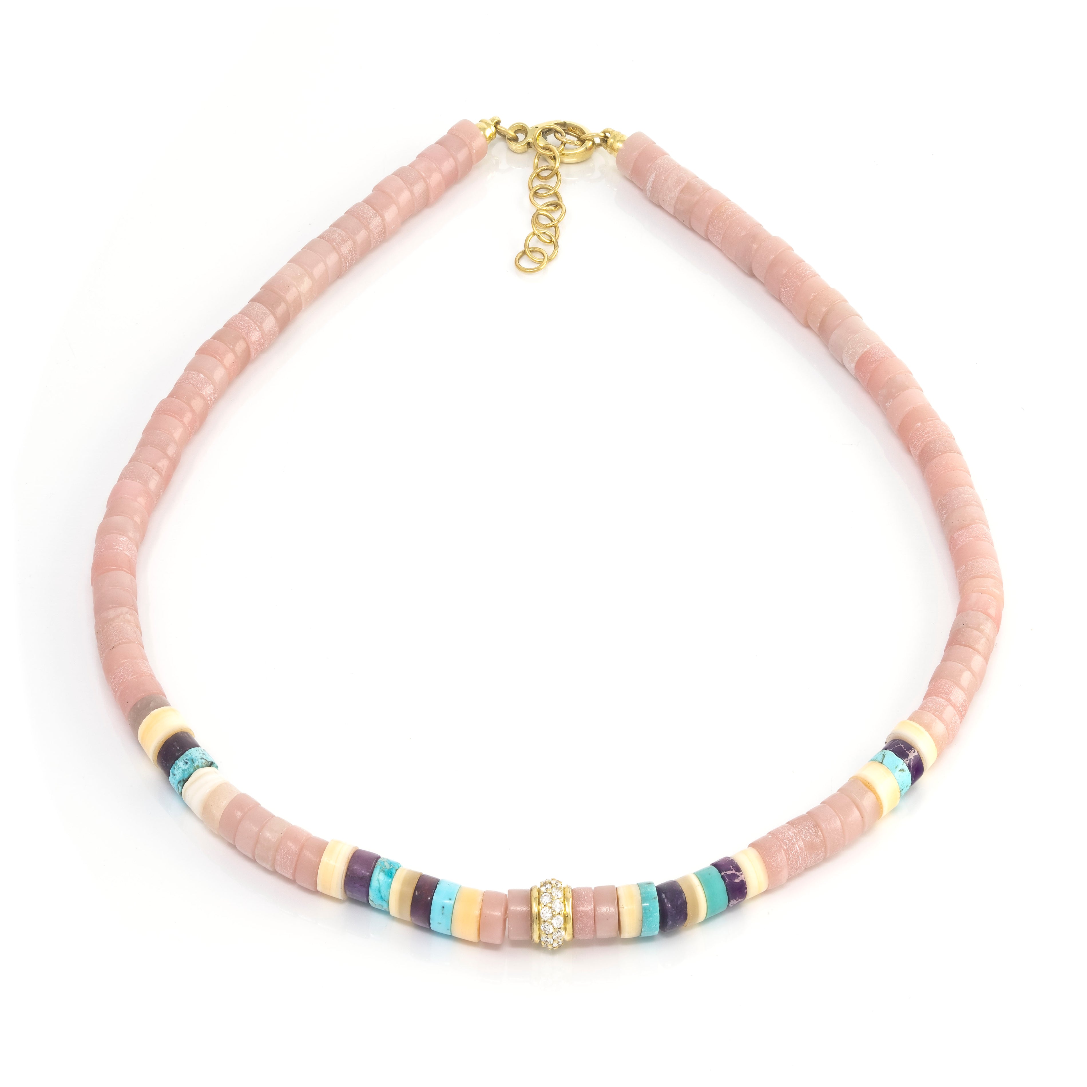 Pink, Purple, White and Turquoise Heishi Beaded Necklace