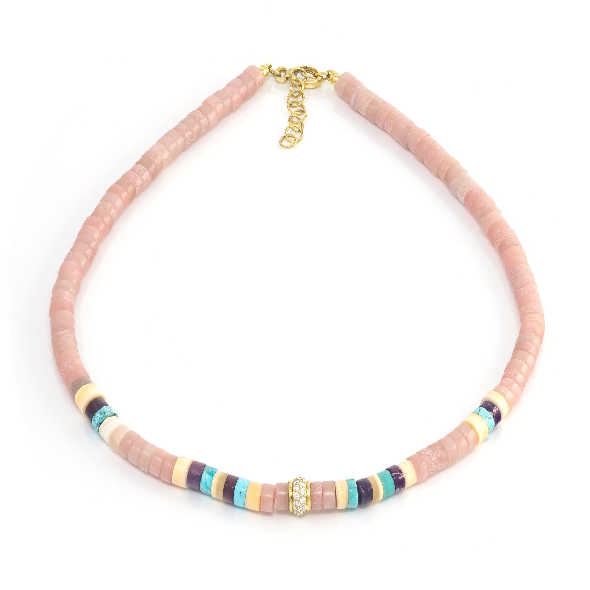 Pink, Purple, White and Turquoise Heishi Beaded Necklace