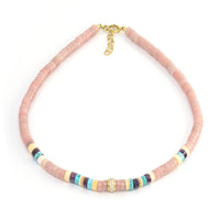 Pink, Purple, White and Turquoise Heishi Beaded Necklace