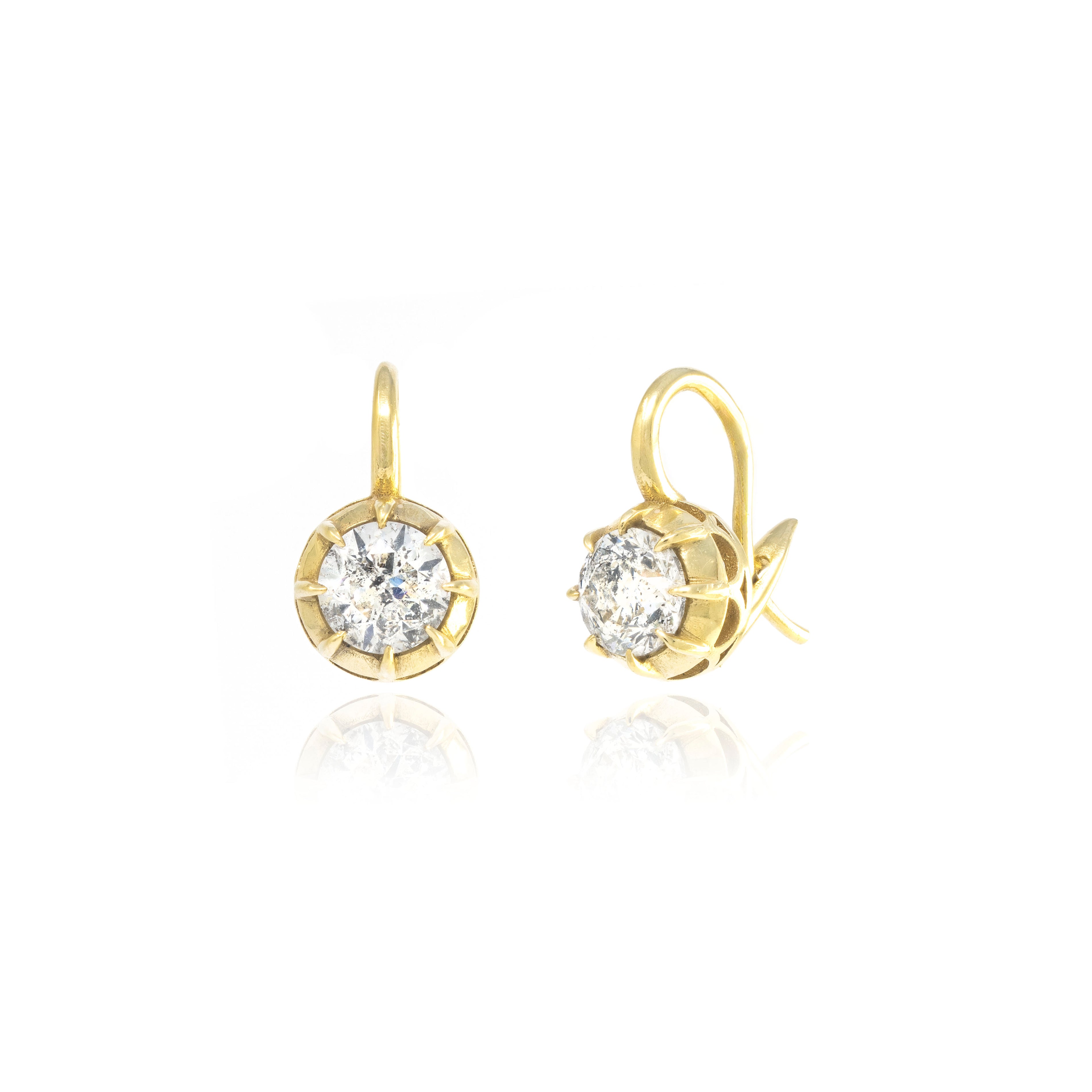 Victorian Round Diamond Drop Earrings