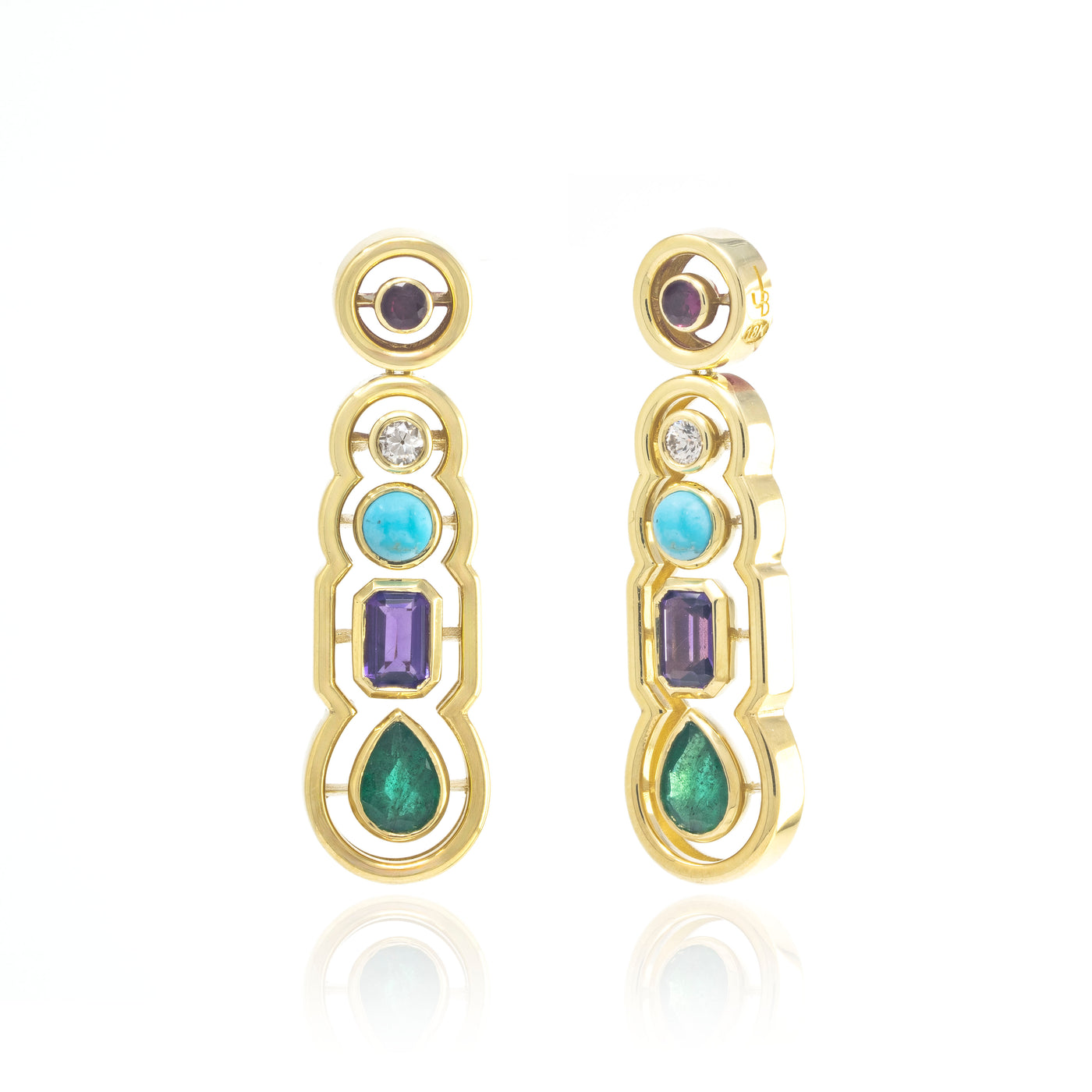 Ruby, Diamond, Turquoise, Amethyst and Emerald Morse Code Earrings