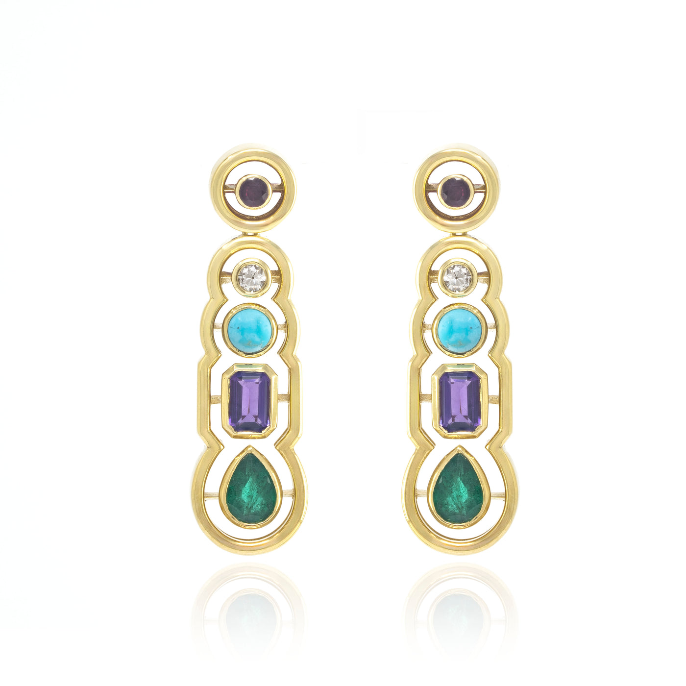 Ruby, Diamond, Turquoise, Amethyst and Emerald Morse Code Earrings