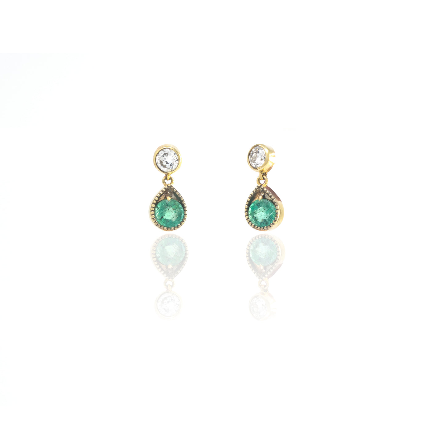 Diamond and Emerald Delicate Drop Earrings