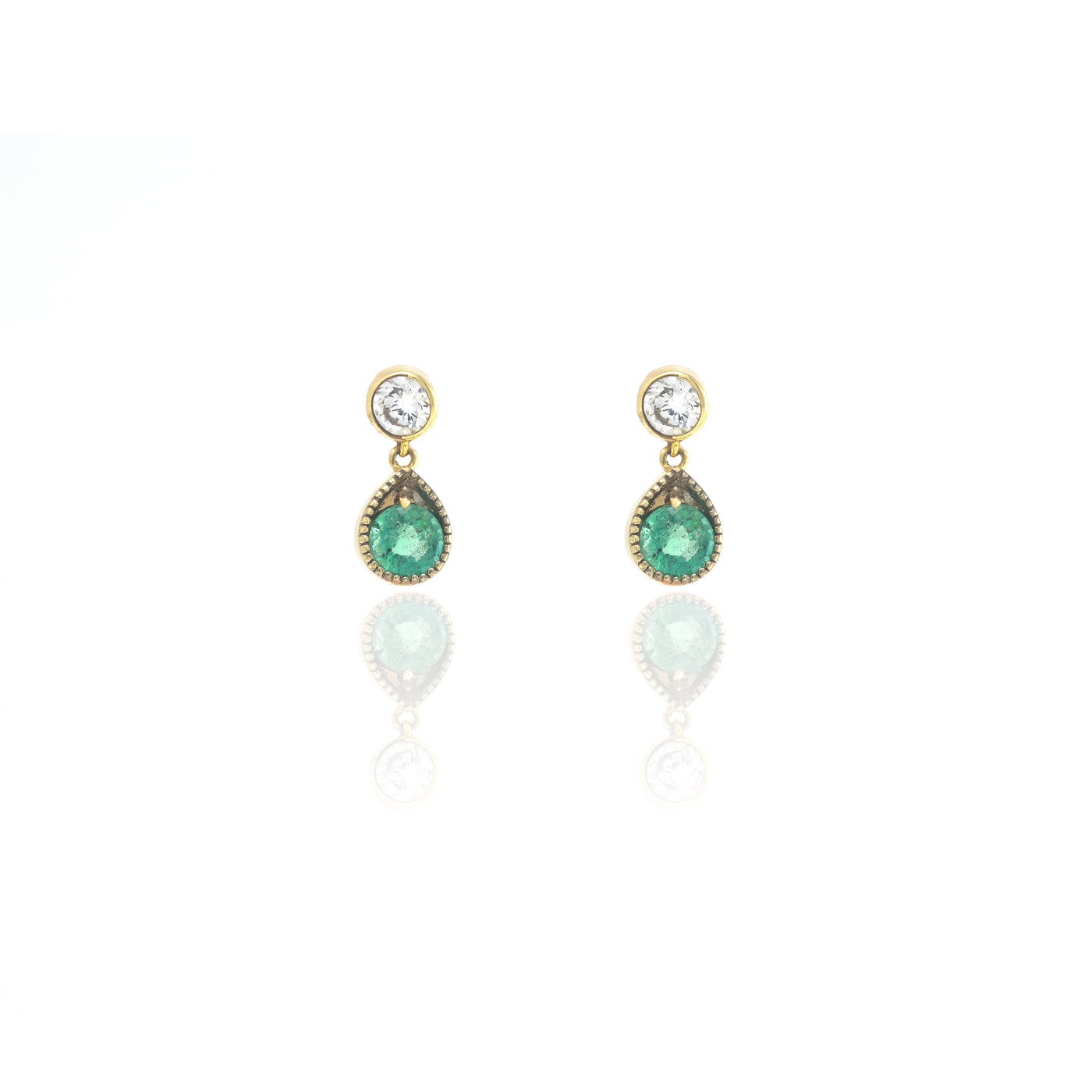 Diamond and Emerald Delicate Drop Earrings