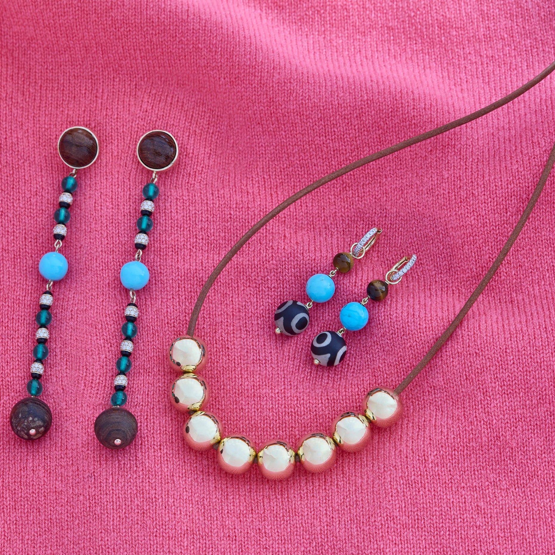Diamond Hoops with 3 Drop Bead Attachments