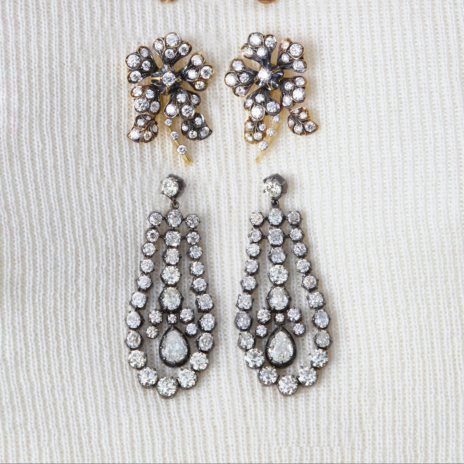 Blackened Diamond Flower Earrings