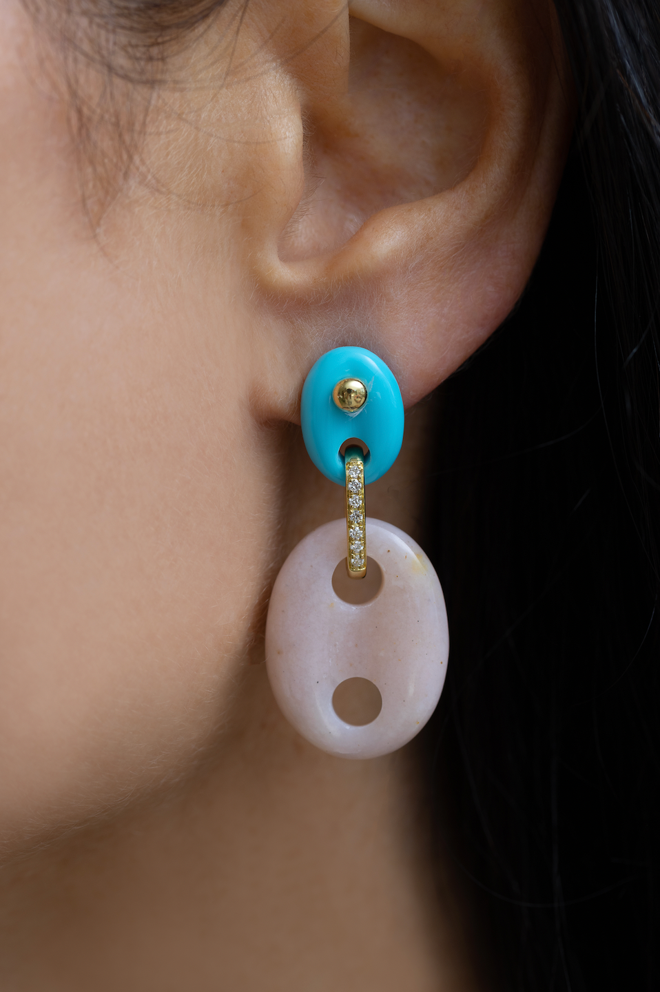Mariner Link Earrings in Rose Quartz & Turquoise