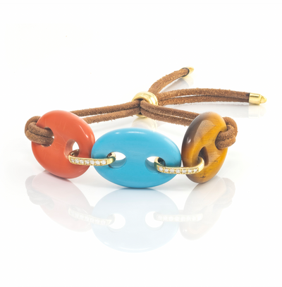 Three Stone Mariner Bracelet on Leather