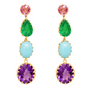 Victorian Pink Sapphire, Emerald, Turquoise and Amethyst Drop Earrings