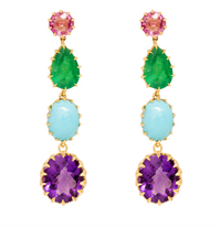 Victorian Pink Sapphire, Emerald, Turquoise and Amethyst Drop Earrings