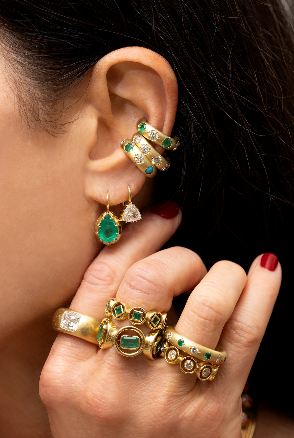 Victorian Pear Emerald Drop Earrings