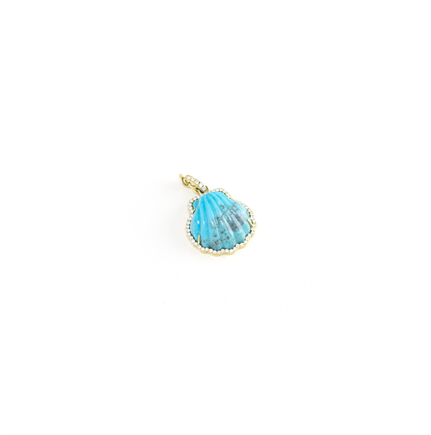 Mini Carved Turquoise Shell In Diamond Frame Charm