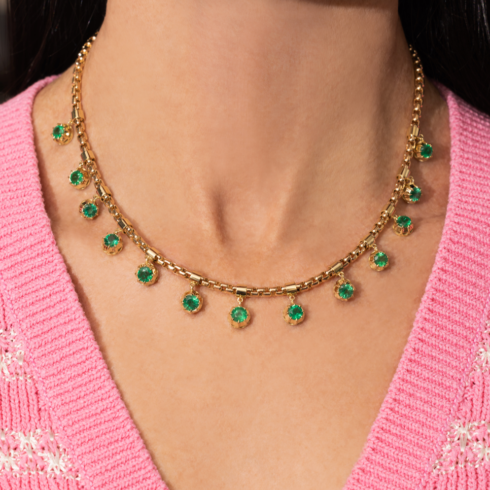 Emerald Box Fringe Necklace