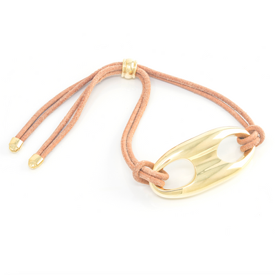 Gold Nautical Link on Leather Bracelet