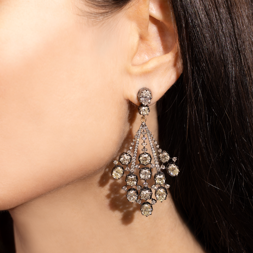 Blackened Diamond Chandelier Earrings