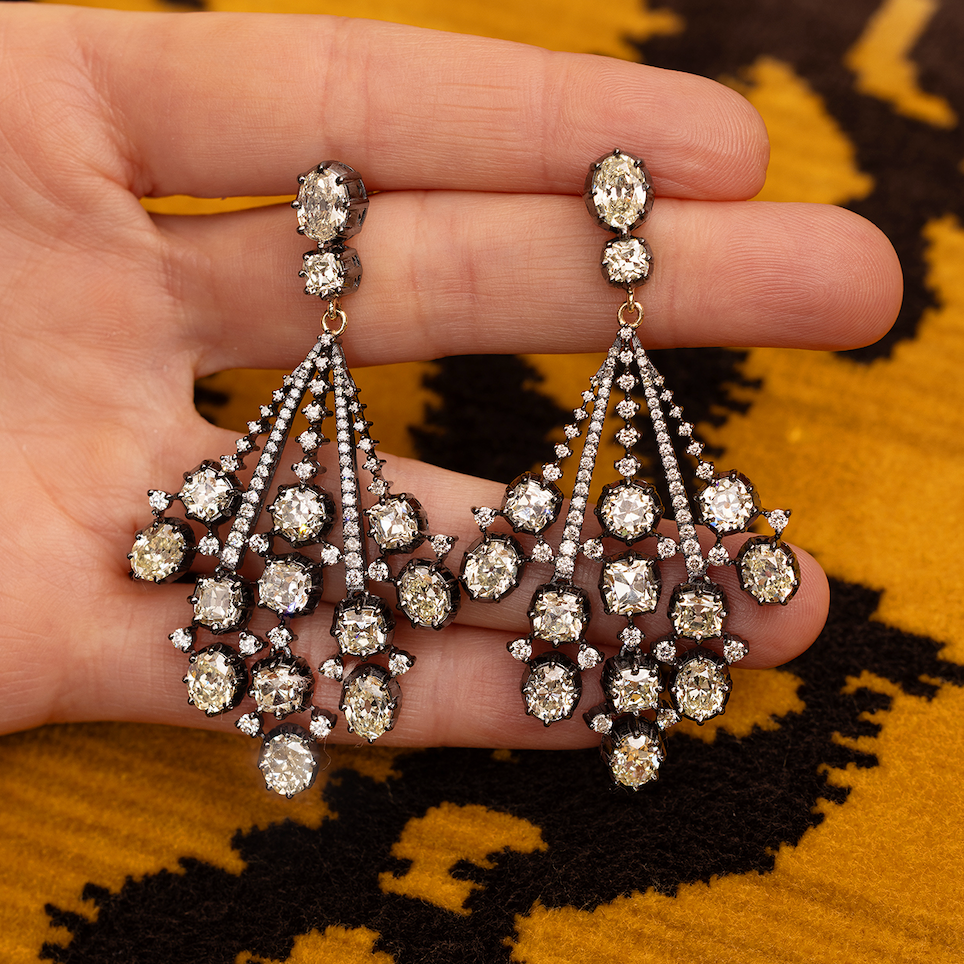 Blackened Diamond Chandelier Earrings