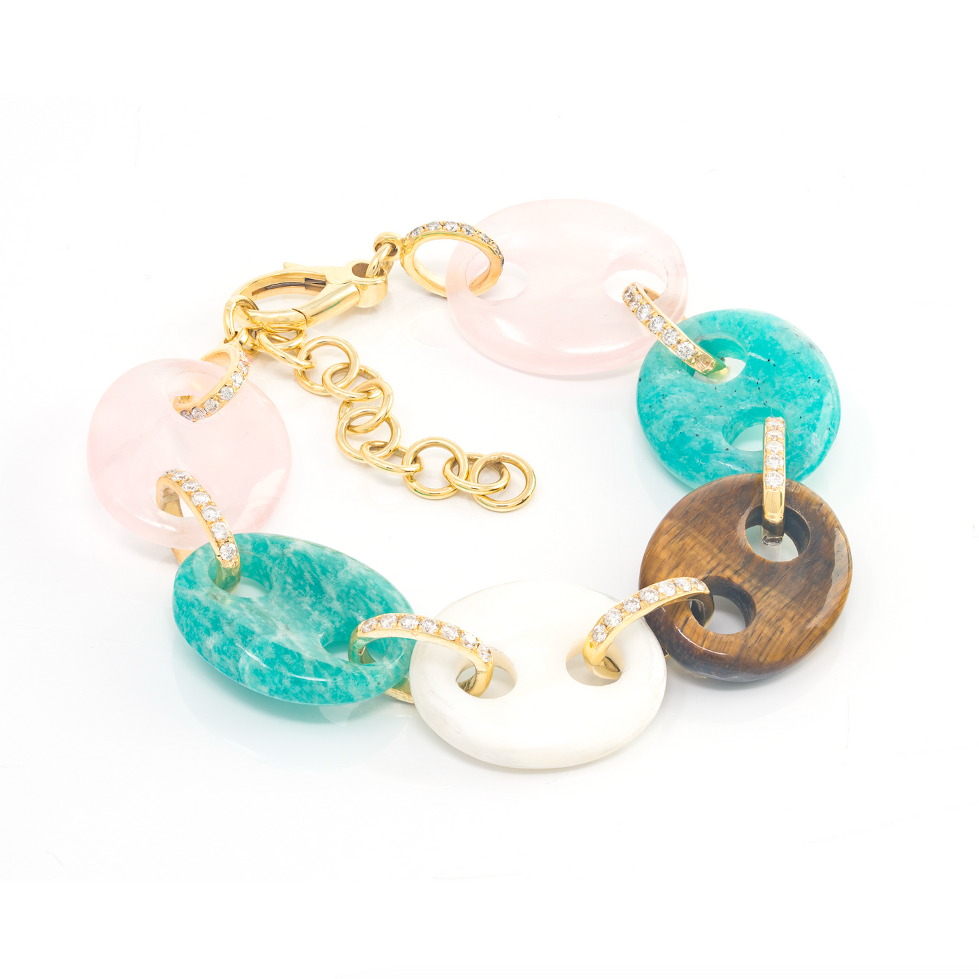 Six Stone Mariner Link Bracelet with Diamonds