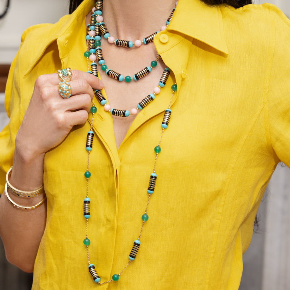 Enamel Multistone Necklace on Chain
