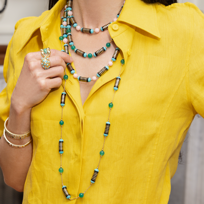 Enamel Multistone Necklace on Chain