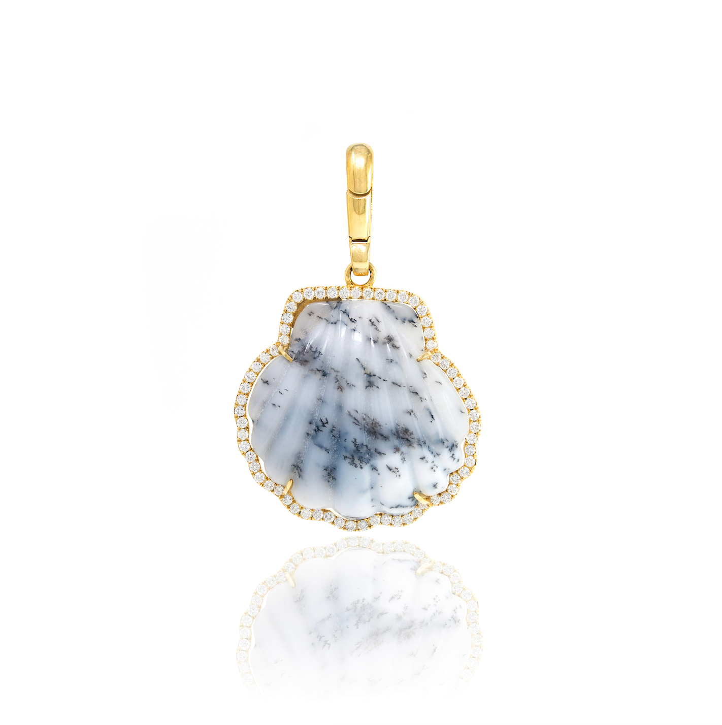 Carved Stone Shell In Diamond Frame Charm