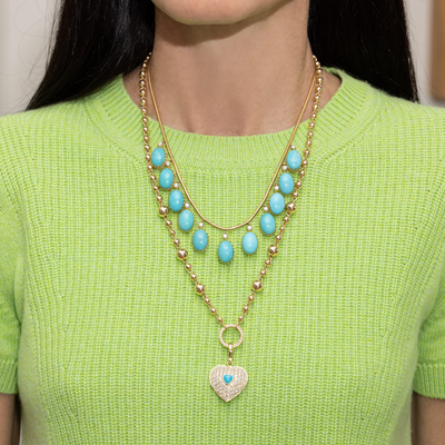 Turquoise and Diamond Fringe Necklace