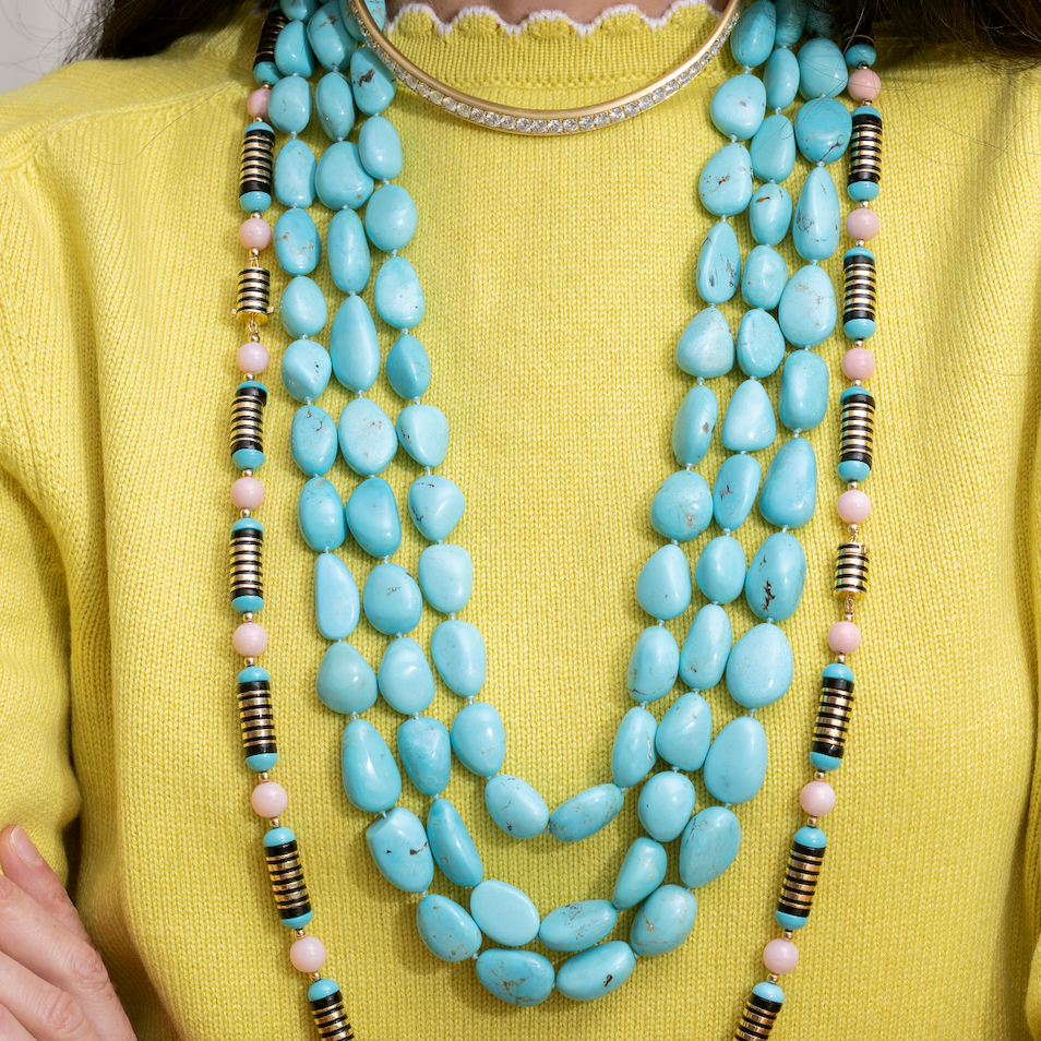 Three Layer Turquoise Beads with Diamond Clasp