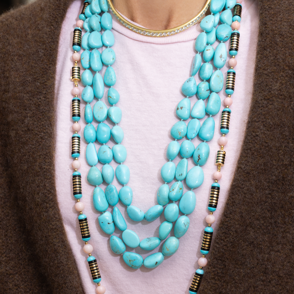 Three Layer Turquoise Beads with Diamond Clasp