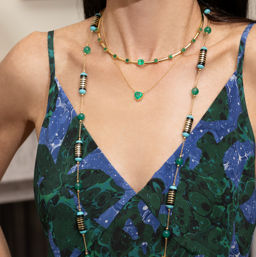 Enamel Multistone Necklace on Chain