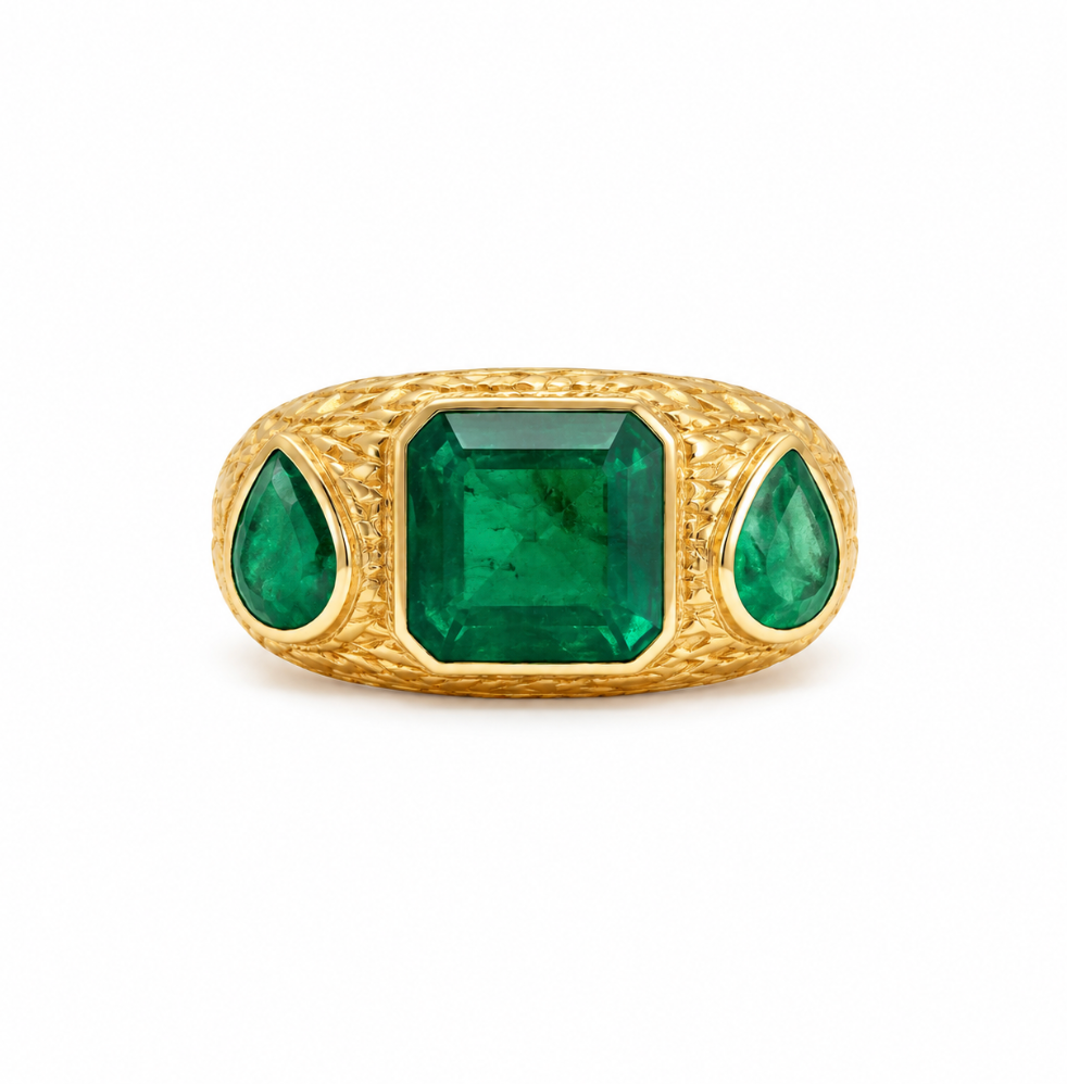 3 Stone Emerald Snake Ring