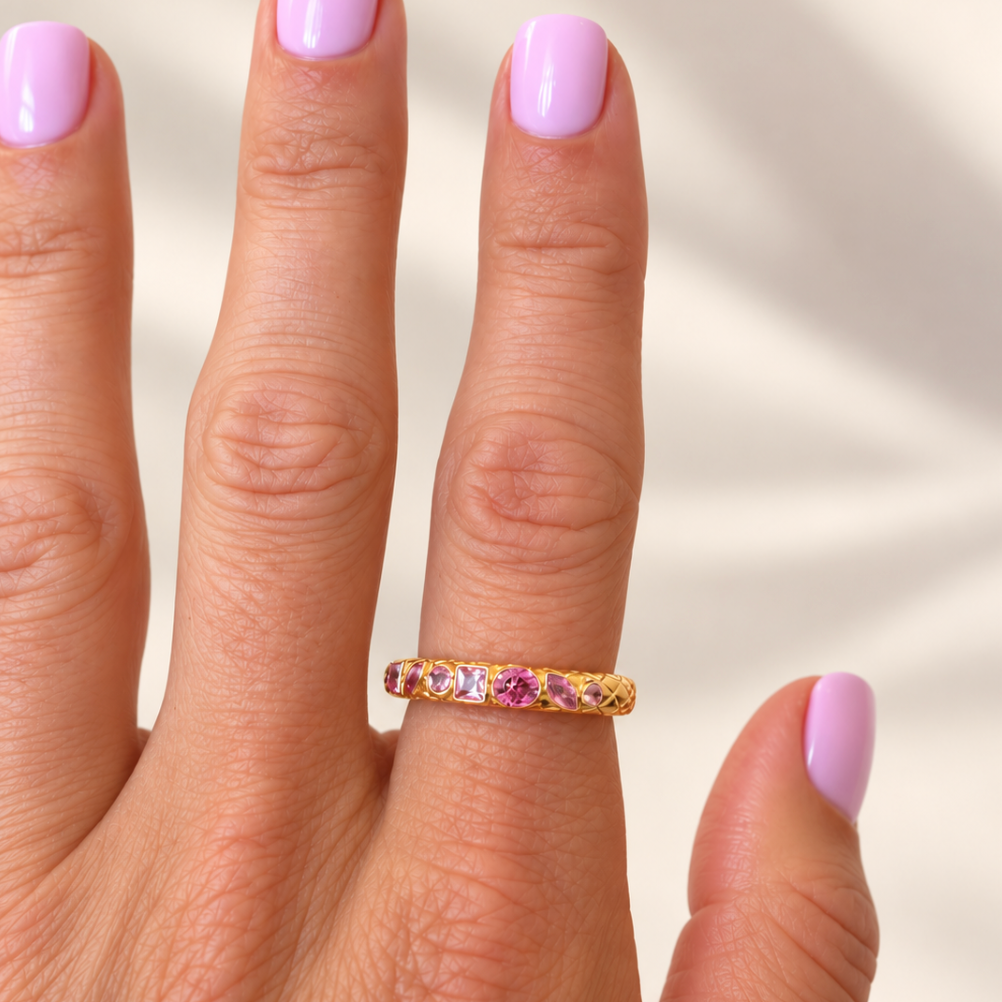 Pink Sapphire Snake Textured Band