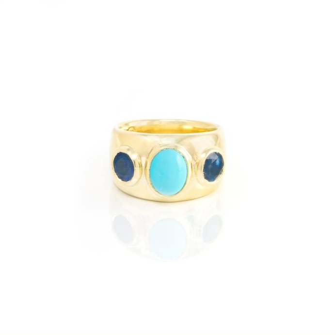 Three Stone Blue Sapphire and Turquoise Ring