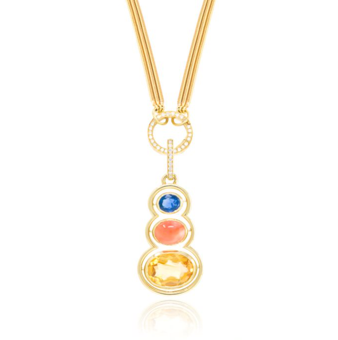 Blue Sapphire, Coral, and Citrine Morse Code Shadow Charm