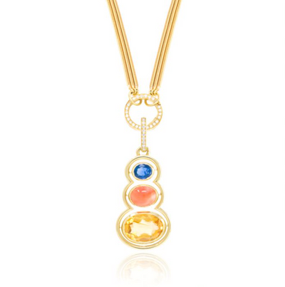 Blue Sapphire, Coral, and Citrine Morse Code Shadow Charm