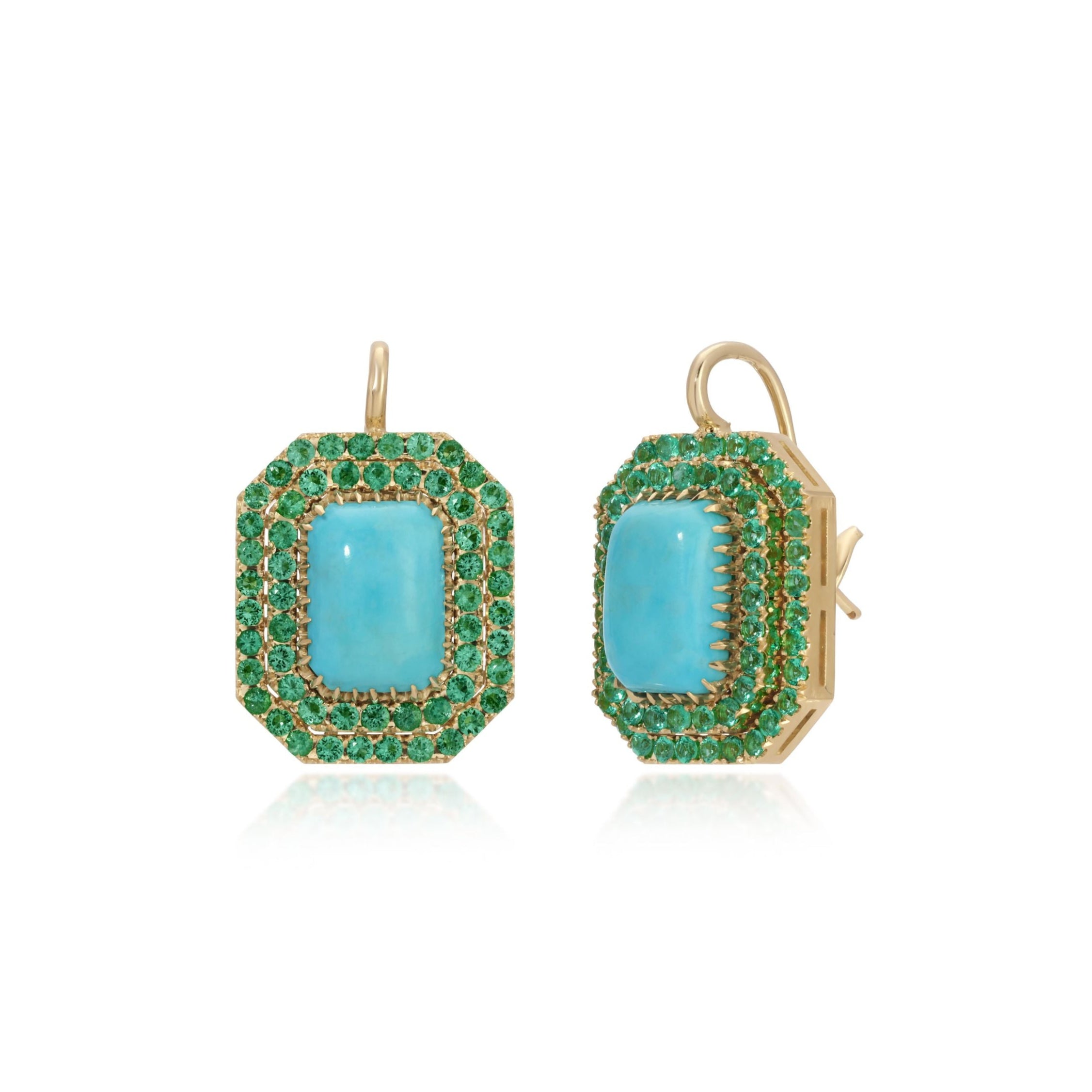 Emerald and Turquoise Rectangular Earrings
