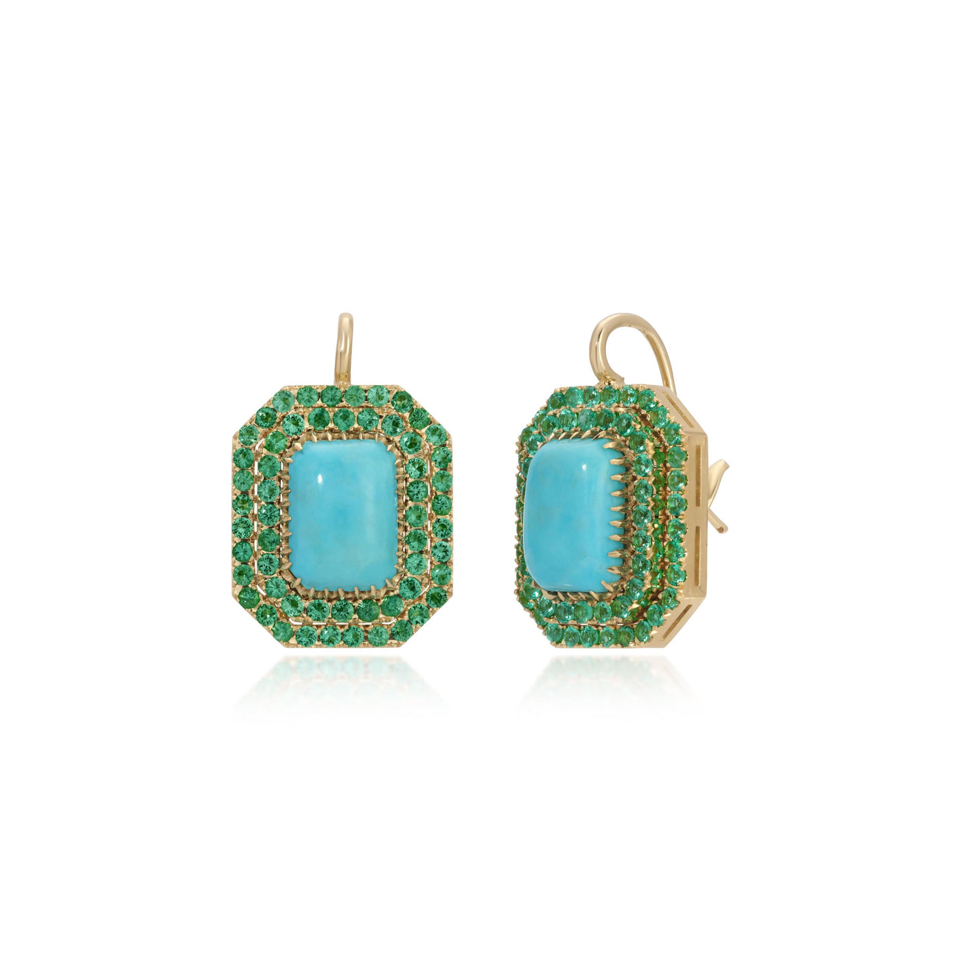 Emerald and Turquoise Rectangular Earrings