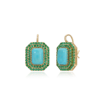 Emerald and Turquoise Rectangular Earrings