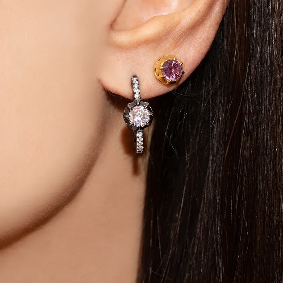 Single Stone Victorian Hoops