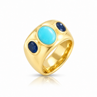 Three Stone Blue Sapphire and Turquoise Ring