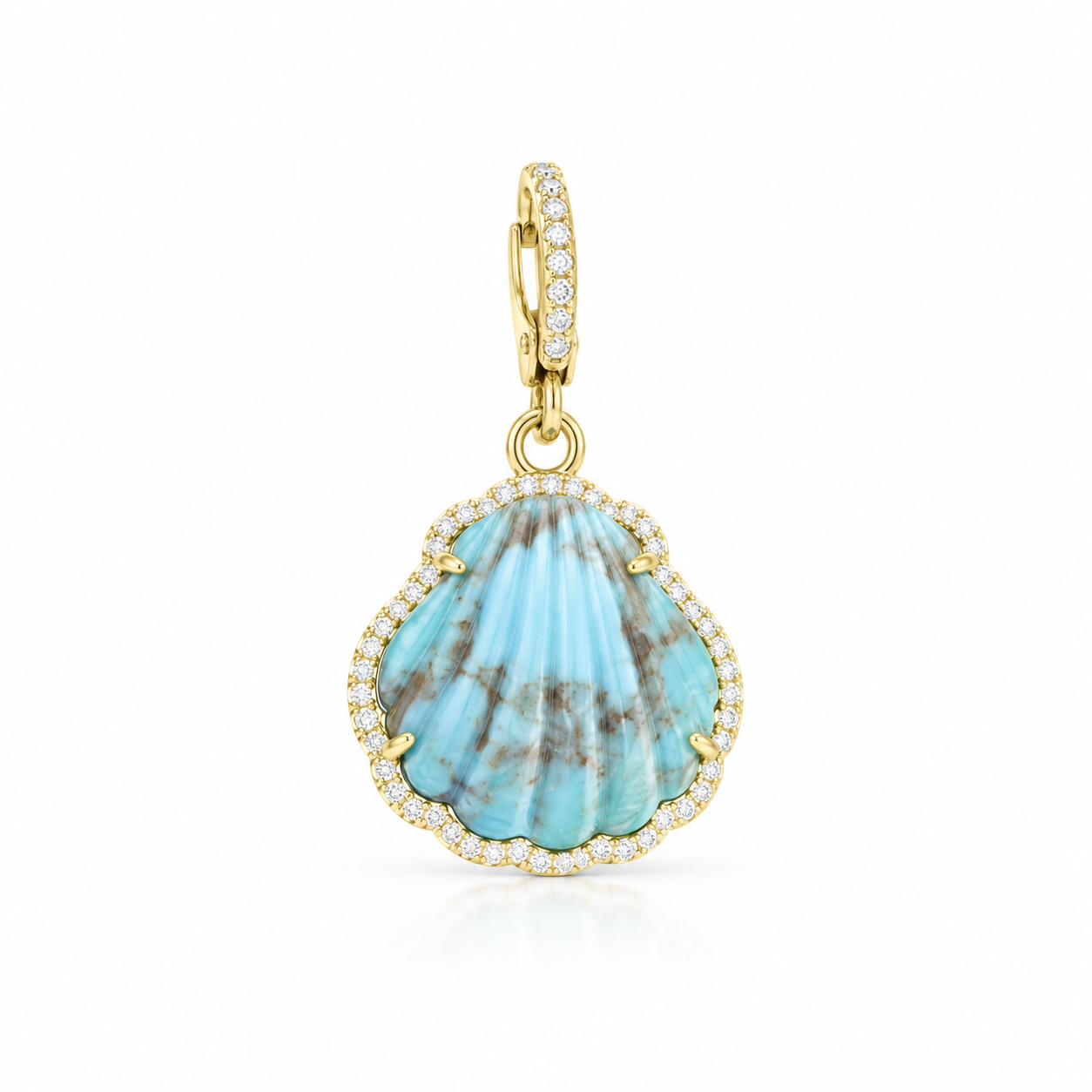 Carved Stone Shell In Diamond Frame Charm