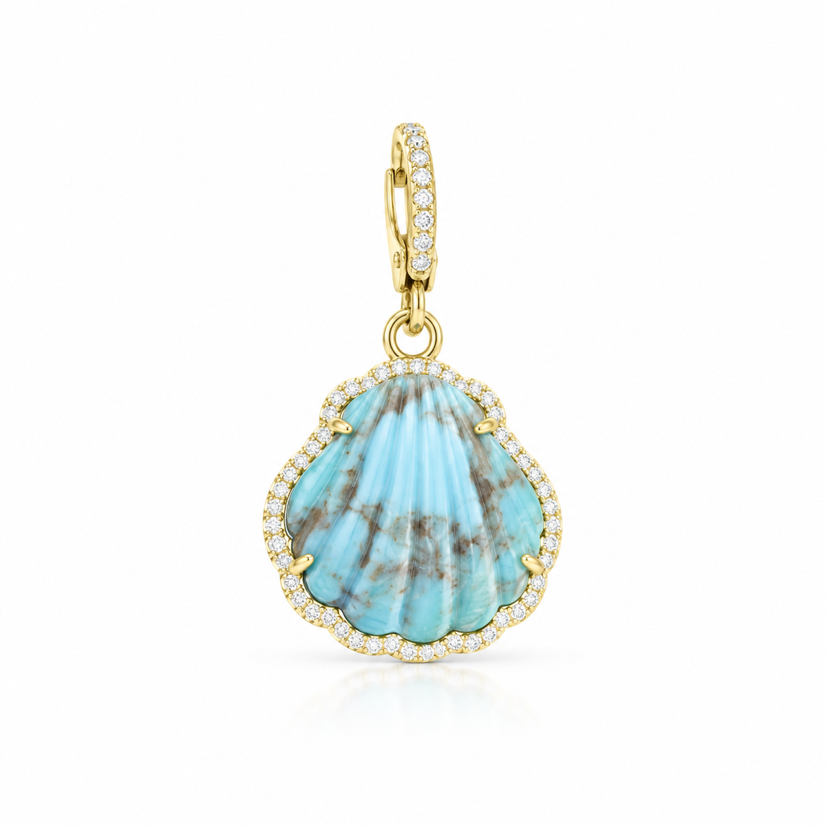 Carved Stone Shell In Diamond Frame Charm