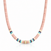 Pink, Purple, White and Turquoise Heishi Beaded Necklace