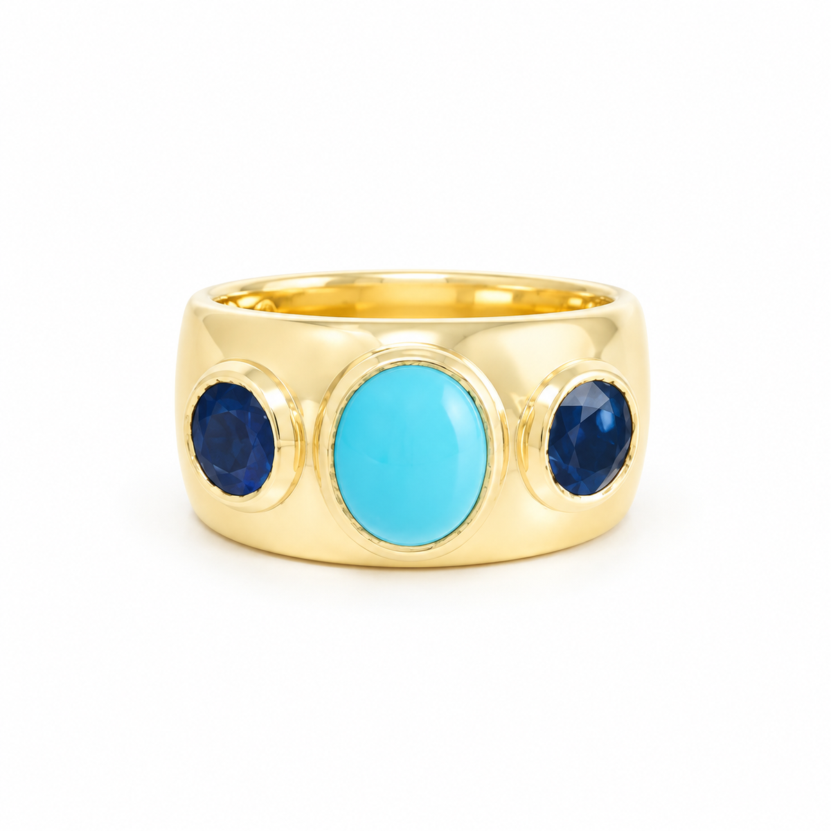 Three Stone Blue Sapphire and Turquoise Ring