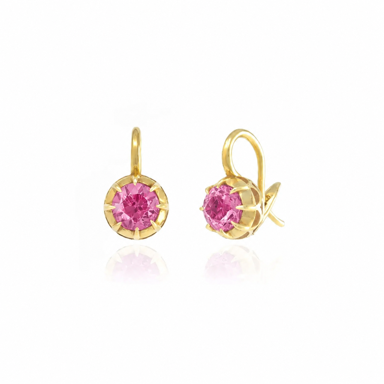 Victorian Round Pink Sapphire Drop Earrings