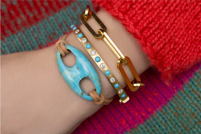 Turquoise and Diamond Gypsy Bangle